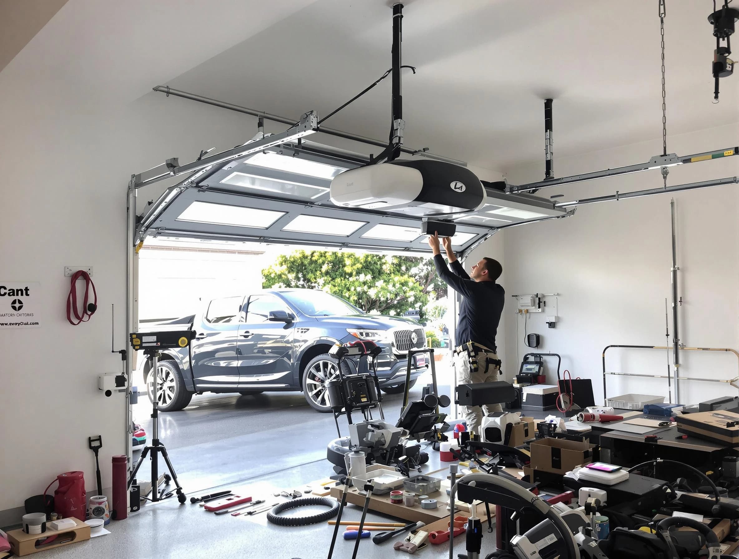 Broomfield Garage Door Repair specialist installing smart garage door opener system in Broomfield home