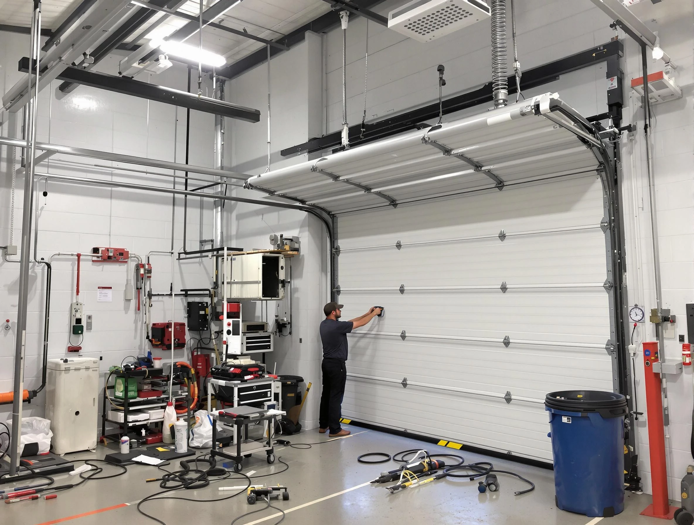 Broomfield Garage Door Repair certified technician performing commercial door repair at a Broomfield business facility