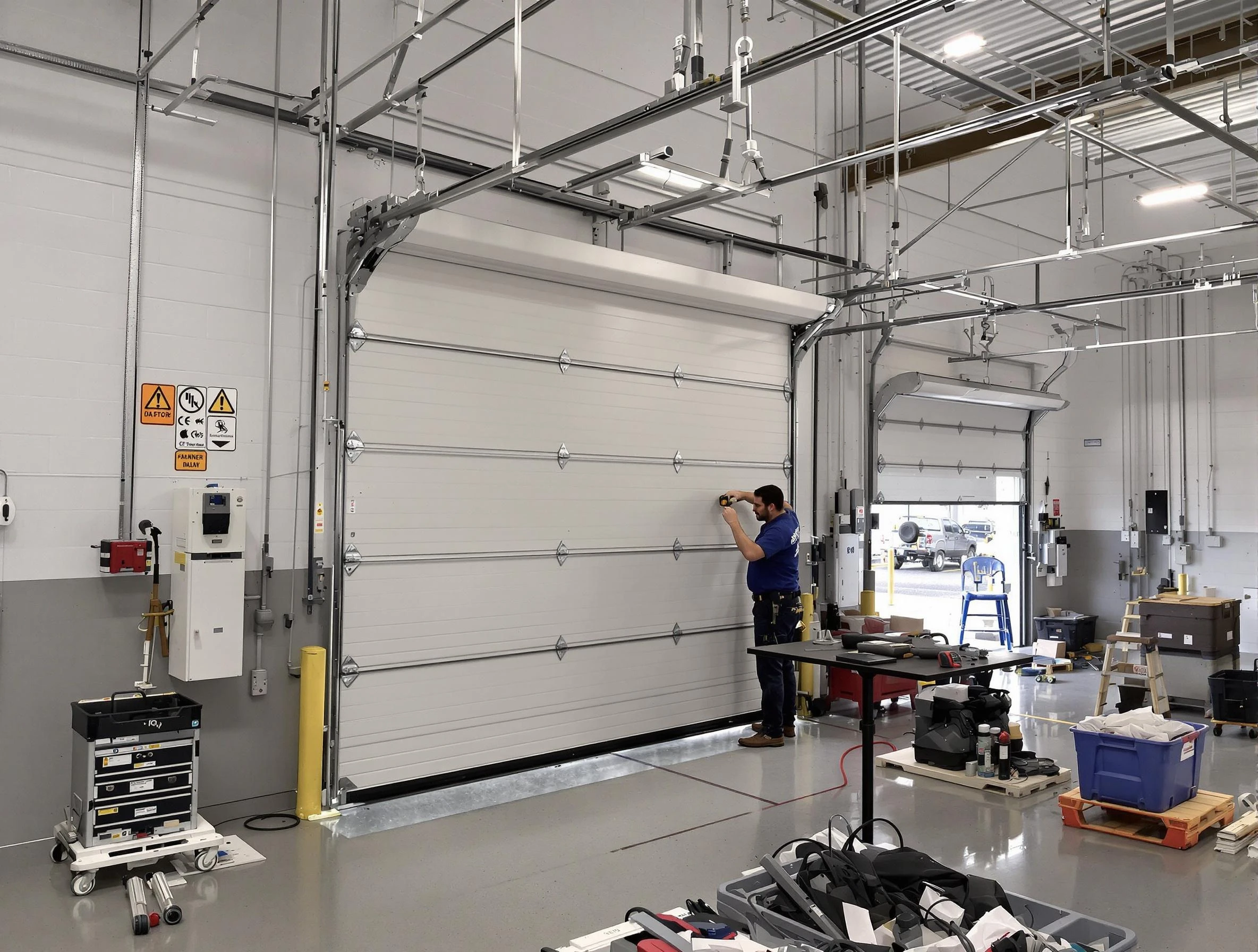 Commercial garage door repair being performed by Broomfield Garage Door Repair expert in Broomfield
