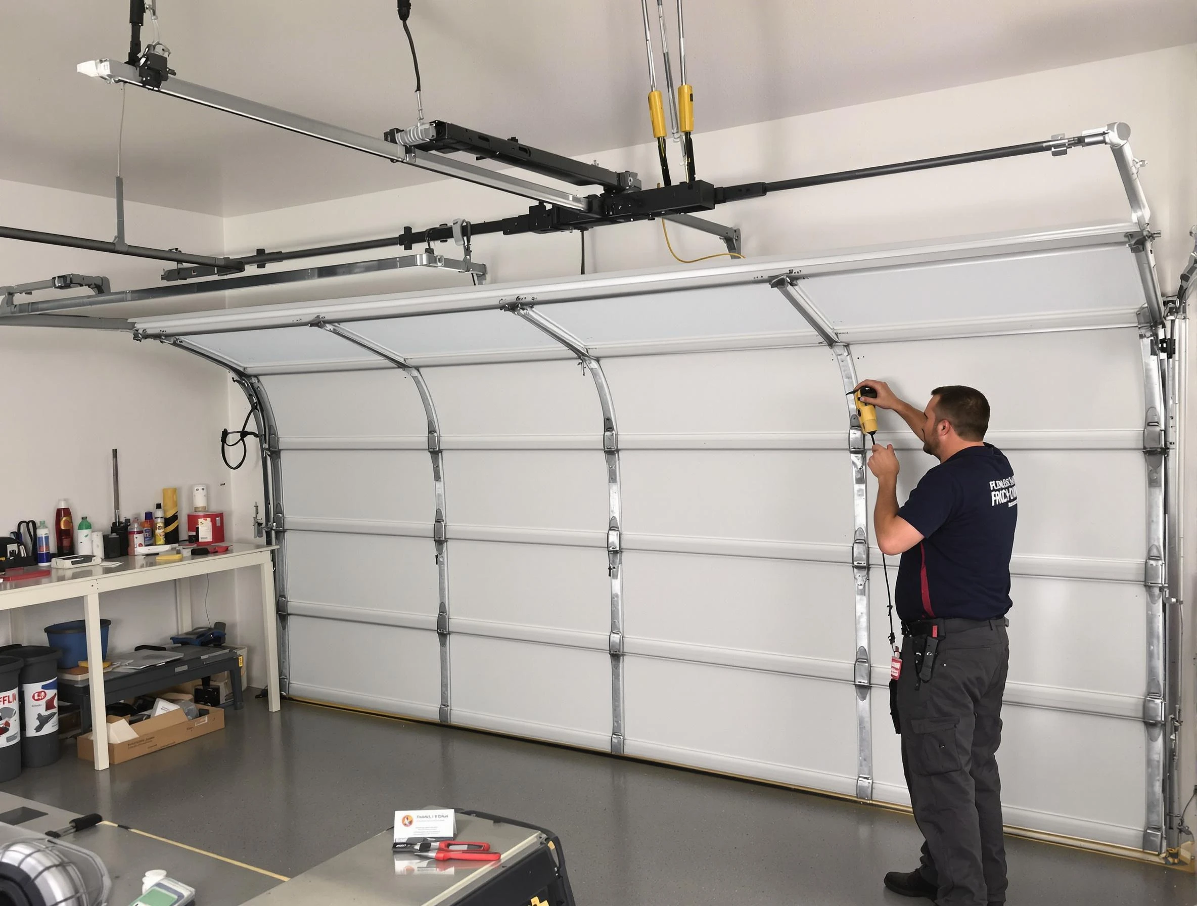 Broomfield Garage Door Repair certified technician performing overhead door system repair in Broomfield