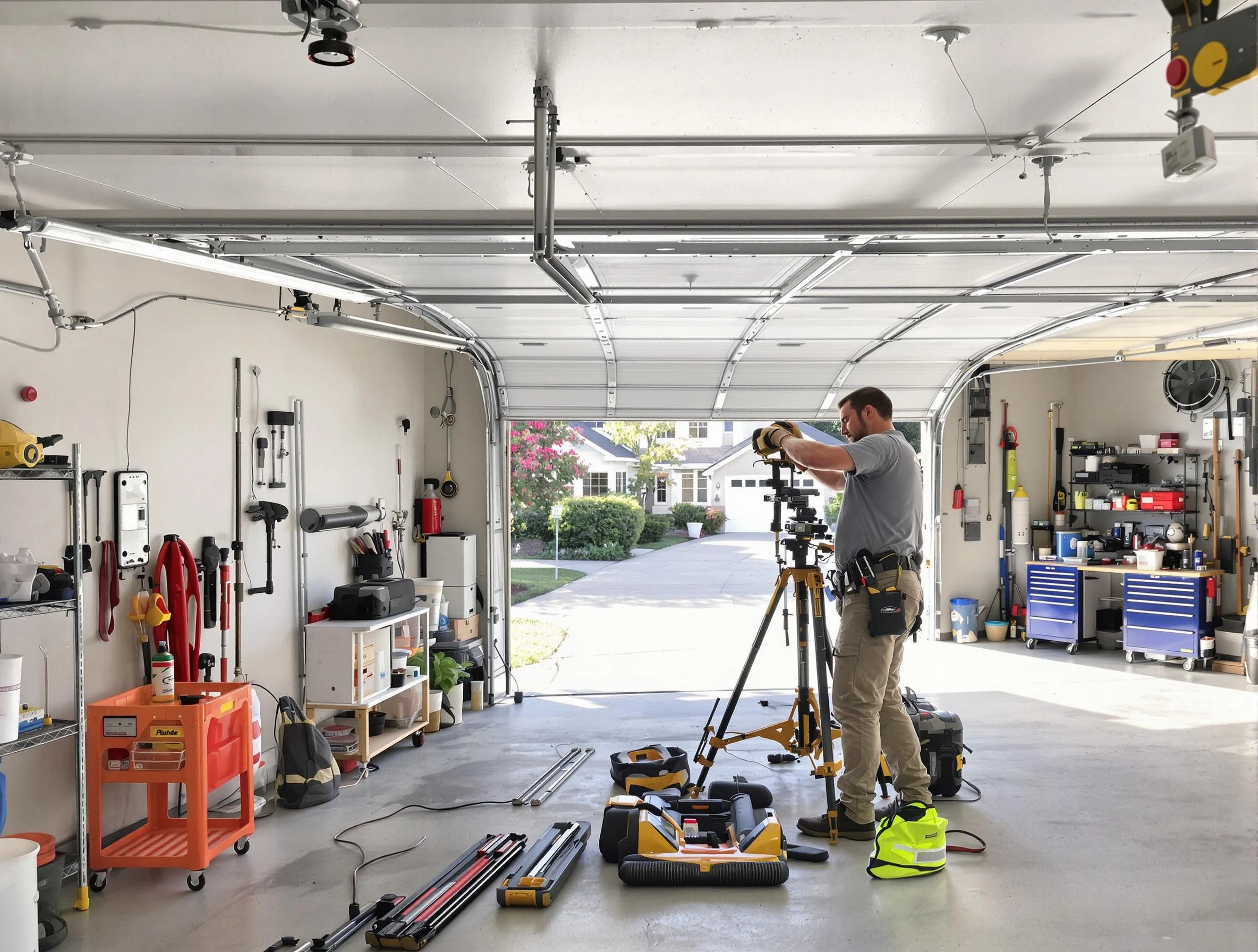Broomfield Garage Door Repair specialist performing laser-guided track alignment in Broomfield
